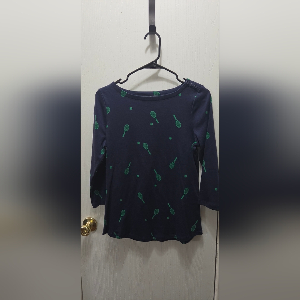 Charter Club Pima Cotton Tennis Print Boat Neck Top Size Small NWT - Picture 2 of 9